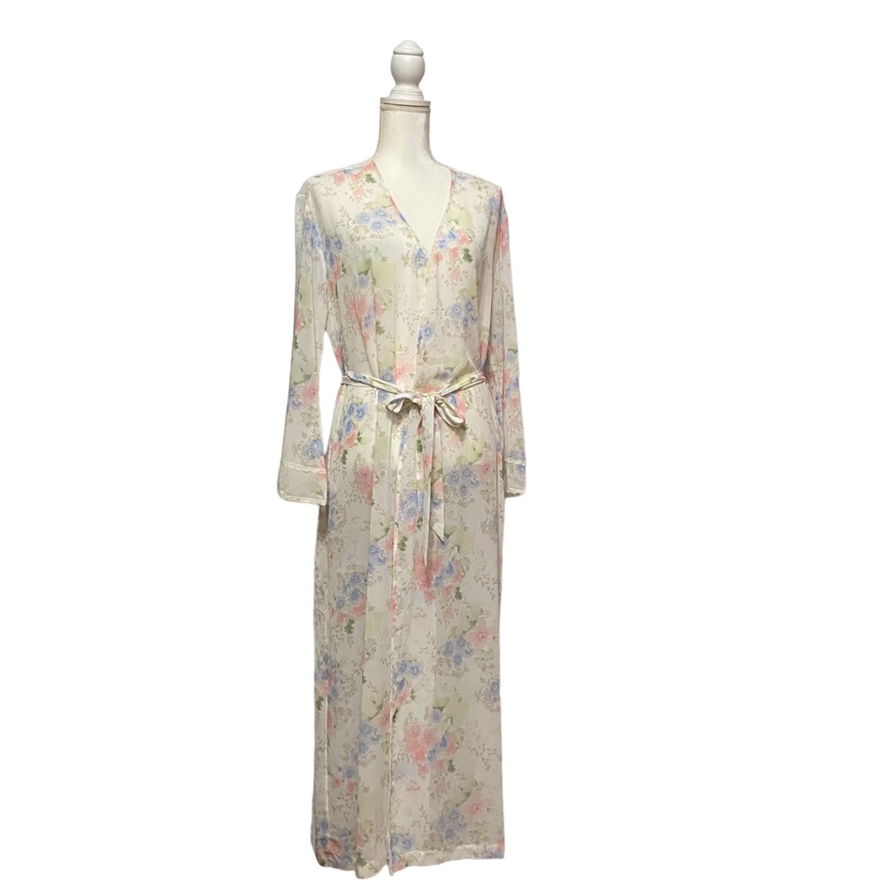 Y2K Chiffon Floral Madison Studio Ivory Vintage Robe Women’s Medium